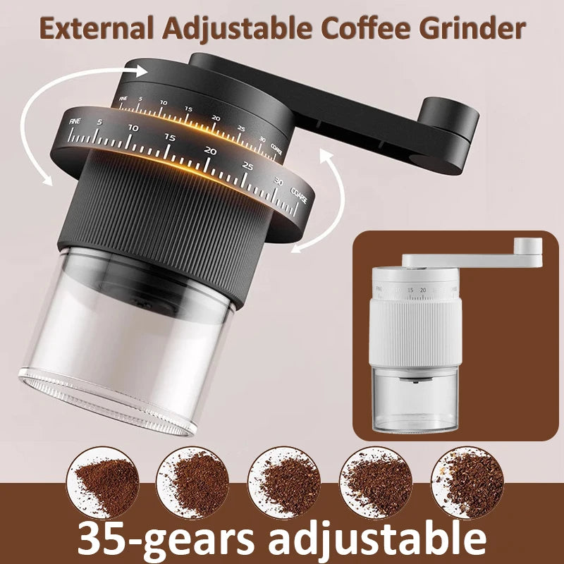 35-Gears Coffee Grinder Manual Coffee Grinder External Adjustable Professional Manual Burr Coffee Bean Grinding Machine for Home