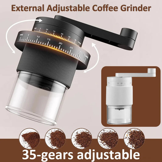 35-Gears Coffee Grinder Manual Coffee Grinder External Adjustable Professional Manual Burr Coffee Bean Grinding Machine for Home